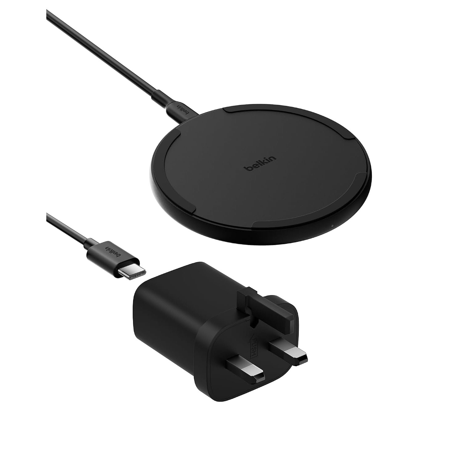 Belkin Wireless Charging Pad 15W - Qi Charger, Charging Station for Apple iPhone 17, Air, 16, 15, 14, 13, 12 Series, AirPods, Samsung Galaxy, Google Pixel - 1.5m Cable Included (No PSU) - Black