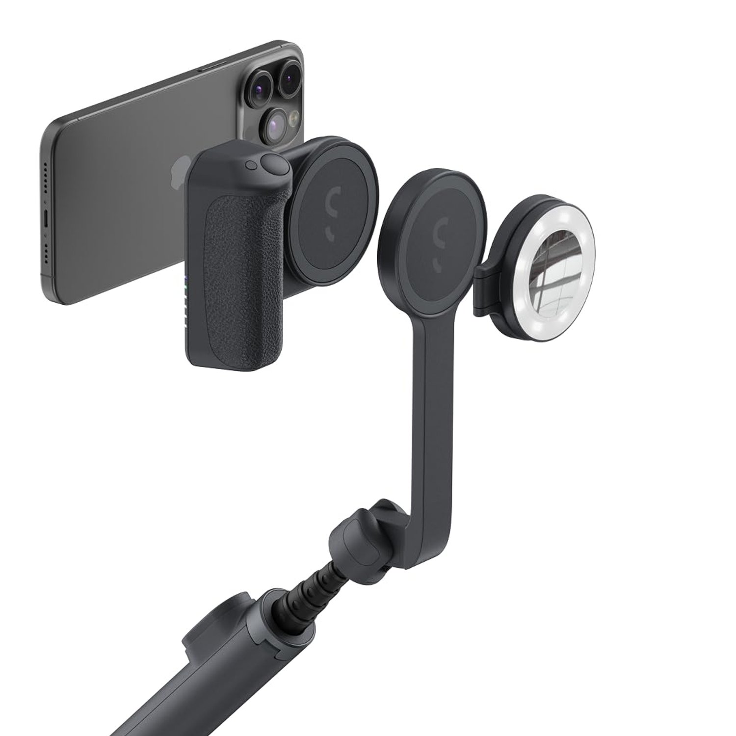ShiftCam Travel and Creator Kit – MagSafe-Compatible Mobile Creator Bundle for iPhone and Android, Compact Phone Grip, Adjustable LED Light, Extendable Bluetooth Tripod for Vlogging