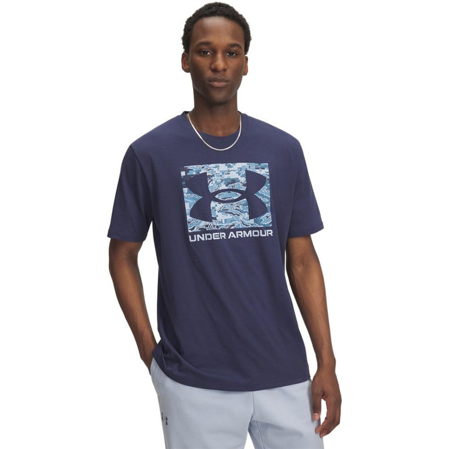 Under Armour Men's ABC Camo Boxed Logo Short Sleeve, Fast-Drying Men's T-Shirt, Comfortable Activewear Top for Training, Athletics and Casual Wear,Washed Navy / / Blue Calm,XL