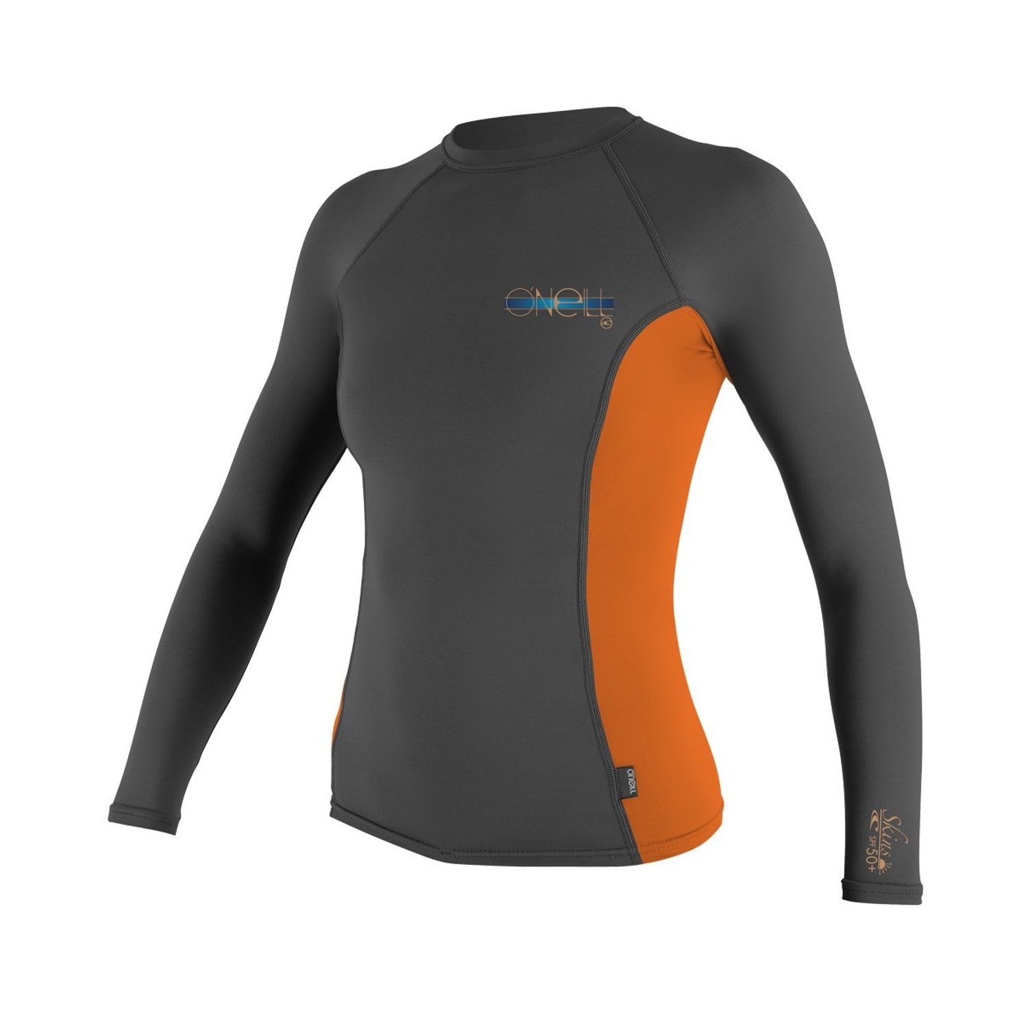 O'Neill Women's Premium Skins UPF 50+ Long Sleeve Rash Guard, Graphite/Papaya, XX-Small