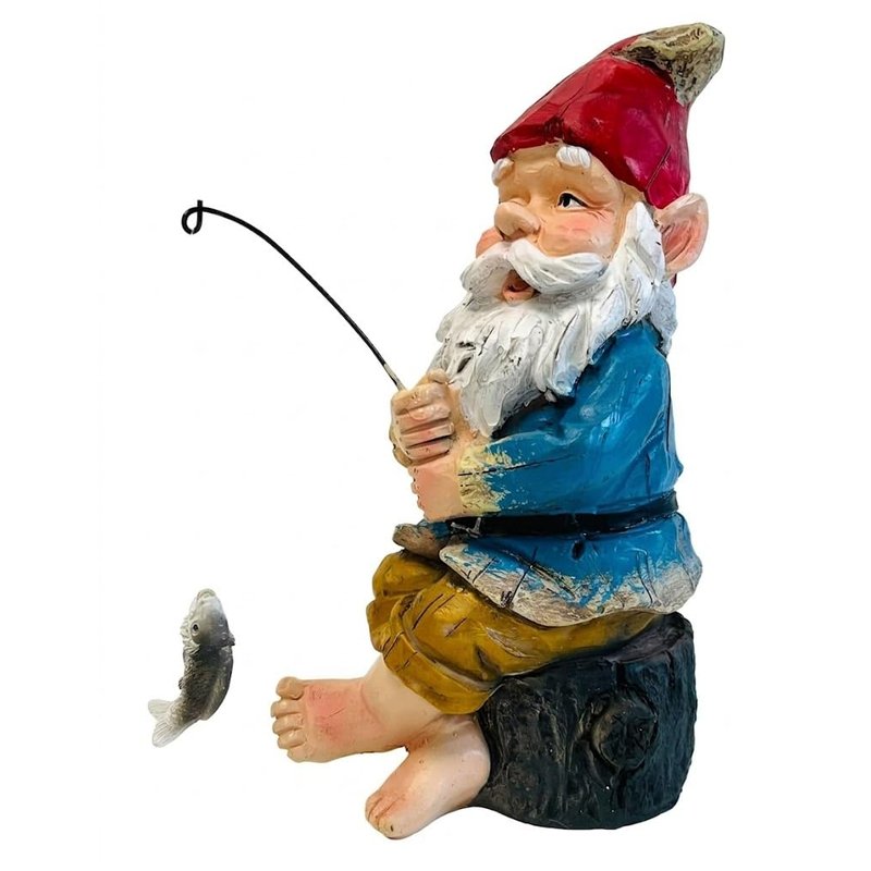 My Square Mile Garden Gnome Fishing Ornament, Resin Outdoor Sculpture, 20cm Height, Weather Resistant
