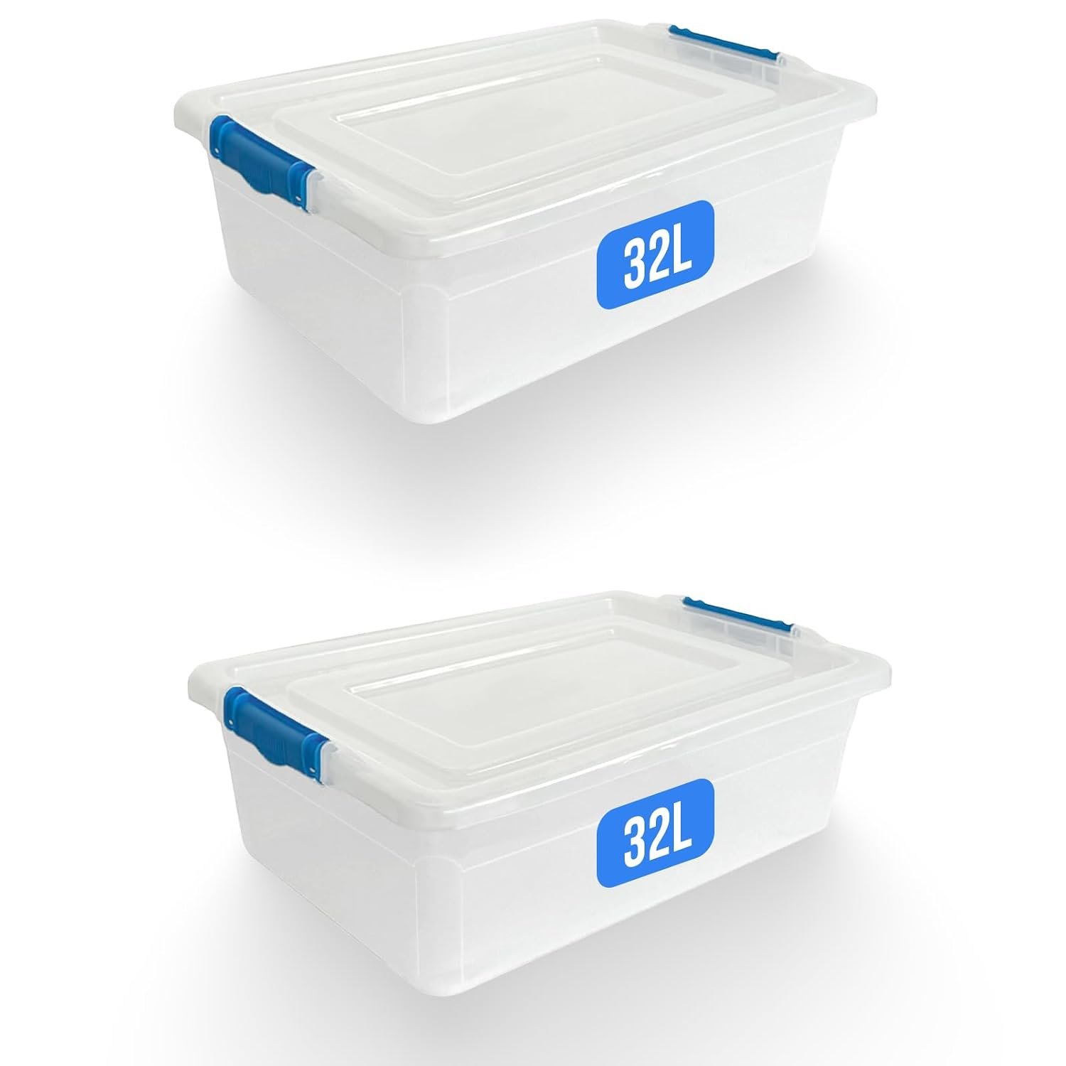 KAPCO 2 x 80L Plastic Storage Boxes with Lids | Durable Stackable Organizer Box for Garage, Closet, Kitchen, Loft, Home & Office | Clear Storage Totes with Clip Lock Lid | BPA Free Modular Containers