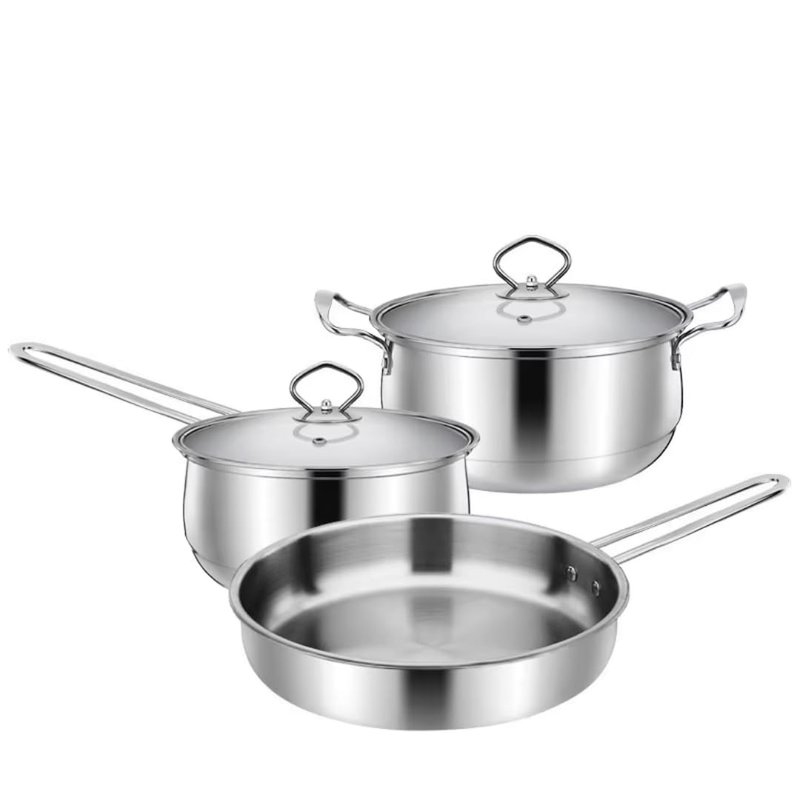 Salaarz 3pc Stainless Steel Saucepan & Frying Pan Set with Lids, Everyday Cookware for Home Kitchens, Includes 16cm 20cm and 24cm Pans, Suitable for All Hob Types, Dishwasher Safe.