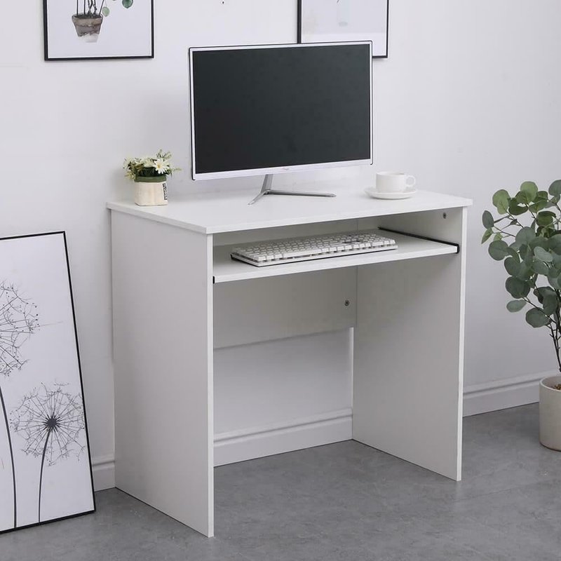 Home Source Compact Computer Office Desk PC Laptop Table, Study Gaming, White, 80cm