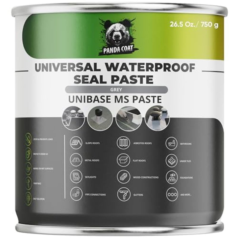 Waterproof Sealant | Grey Paste | All-Purpose Leak Sealer for Roofs, Gutters, Bathrooms & Outdoor Joints | Stop Leak & Repair Cracks | Strong Waterproof Coating | Unibase MS Grey | Made in EU (750 g)