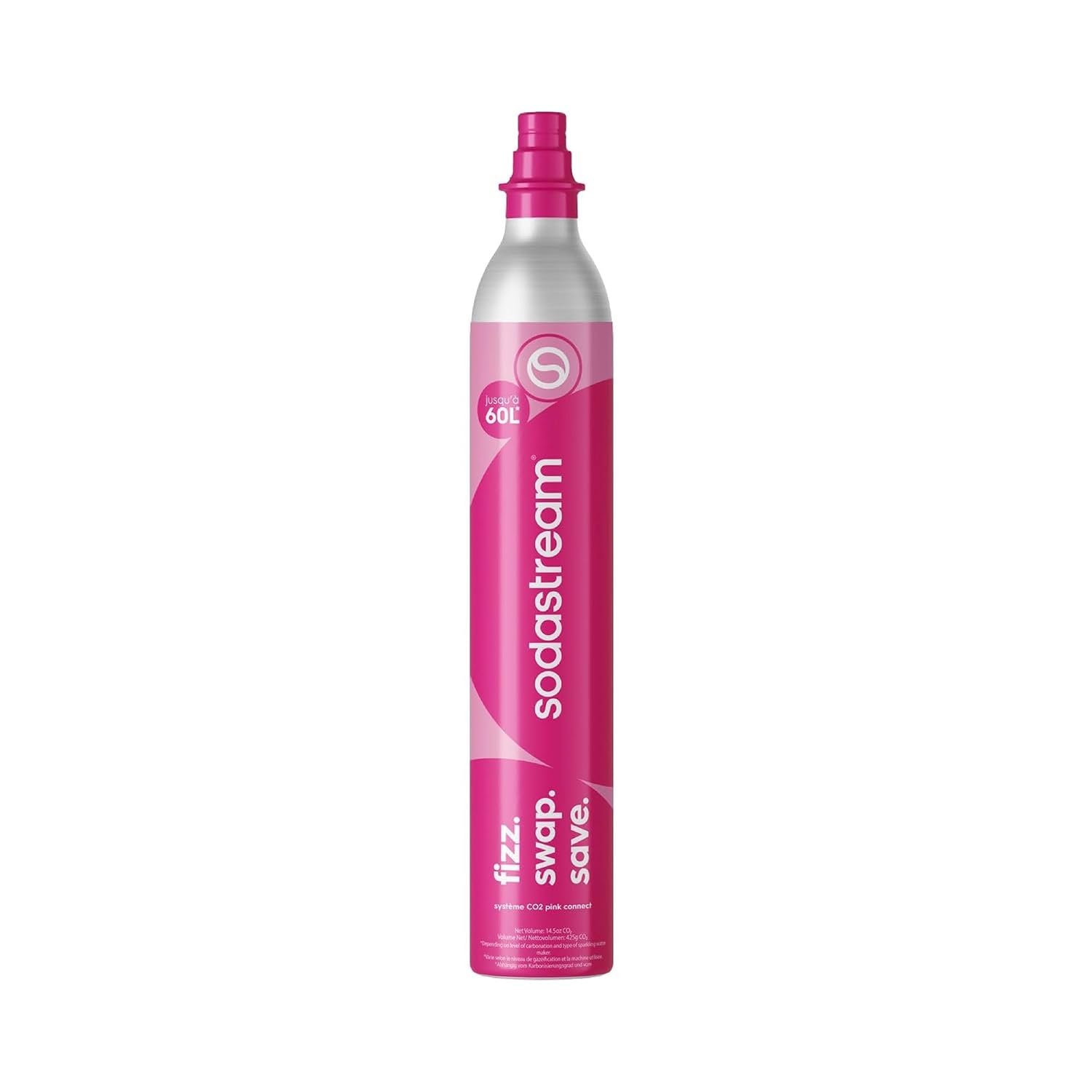 SodaStream - CO2 Cylinder for Sparkling Water Maker, Quick Connect Gas system, Makes 60 Litres Fizzy Drinks, Compatible with Terra, Duo and Art, Reduce Plastic Waste, Pink