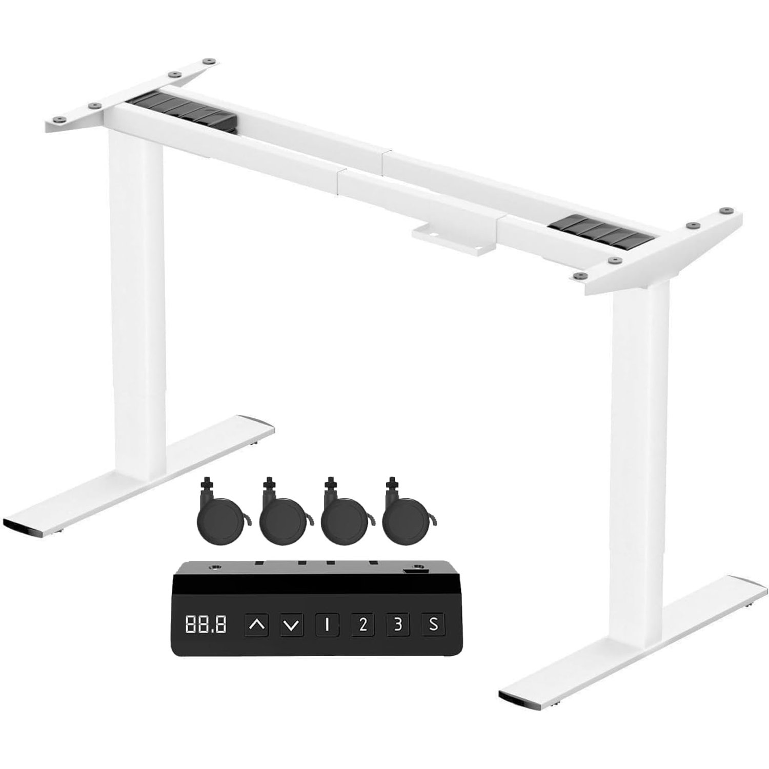 JUMMICO Height-adjustable desk frame with 2 strong motors, table frame, height adjustable with 3 memory controls, for sit-stand (white)