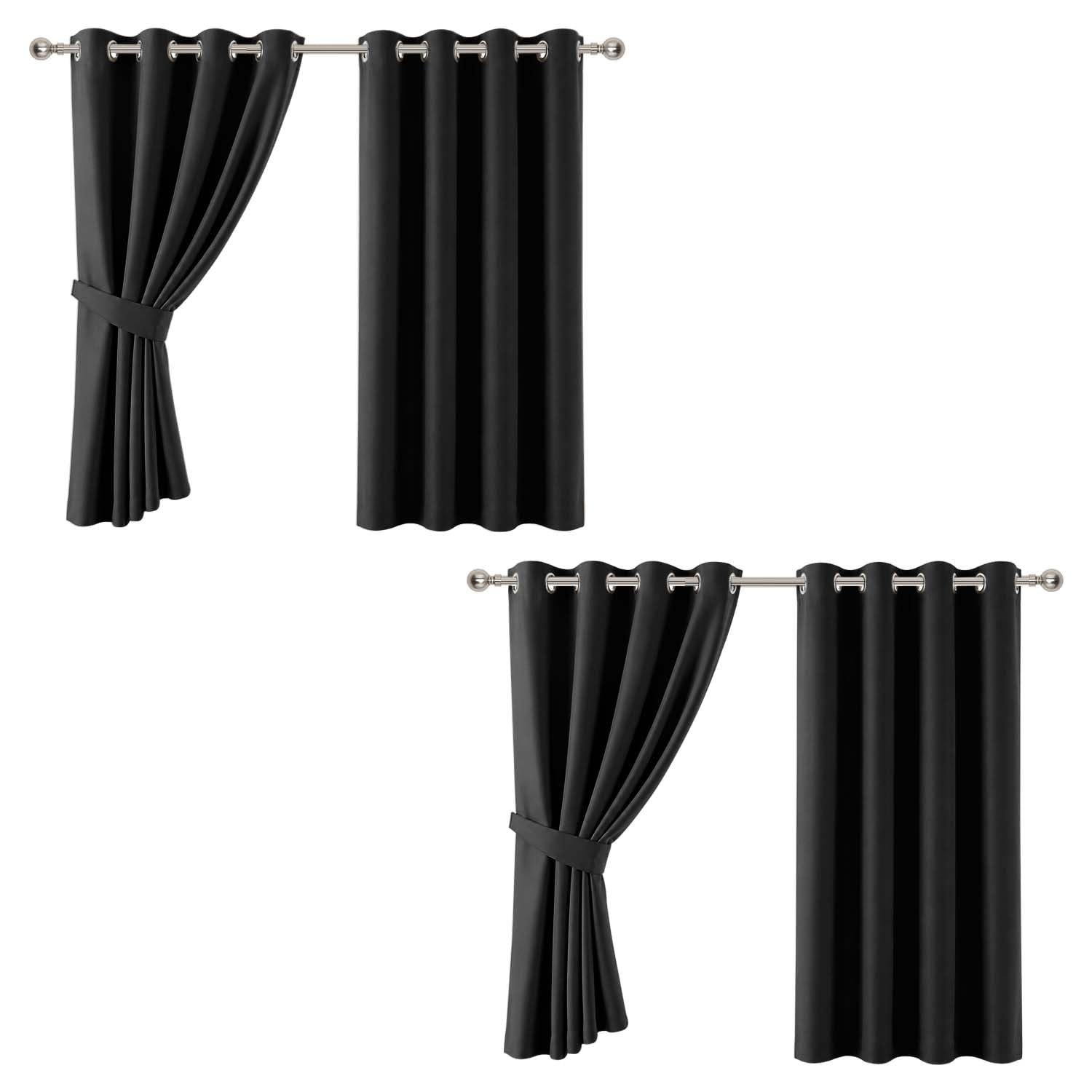 Aspire Homeware Blackout Curtains for Bedroom 46x54 Black Curtains Super Soft Thermal Insulated Privacy Eyelet Curtain 4 Panels with Tiebacks