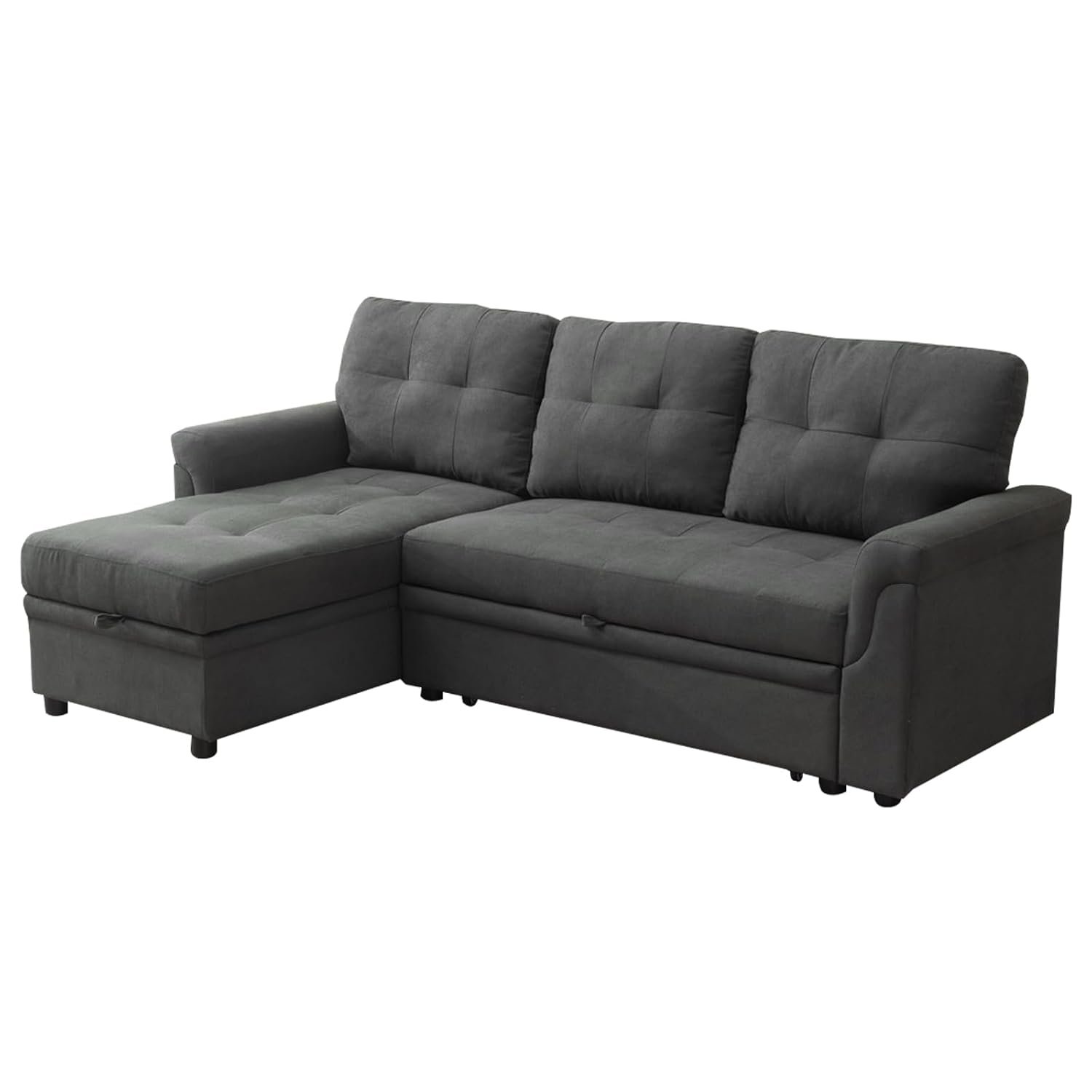 Panana 3 Seater Corner Sofa Bed with Storage, Universal Pull Out SofaBed, Left or Right Side Storage Chaise Couch Sectional Sofa (Grey Linen)
