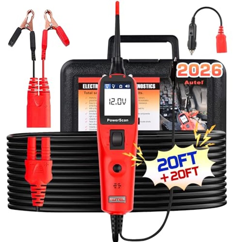 Autel 2026 PowerScan PS100 Electrical Circuit Tester Kit, 12V 24V Electrical System Diagnostic Tool, Automotive Circuit Tester, Read AC DC Resistance, Built-in Circuit Breaker, Extended 20ft Cord