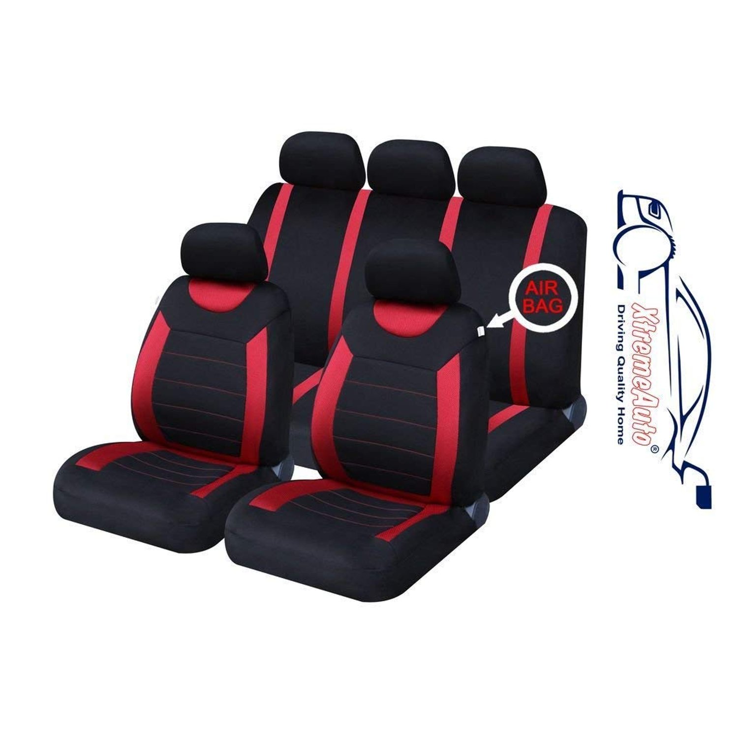Xtremeauto ss5293.type6 Full Set of Universal Fit Car Seat Covers, Sticker Included, Red Black