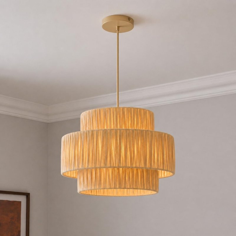 CGC Lighting Indoor Ceiling lamp Shade Straw Paper Three Tier Layer Easy fit Non Electrical (3 Tier Straw)