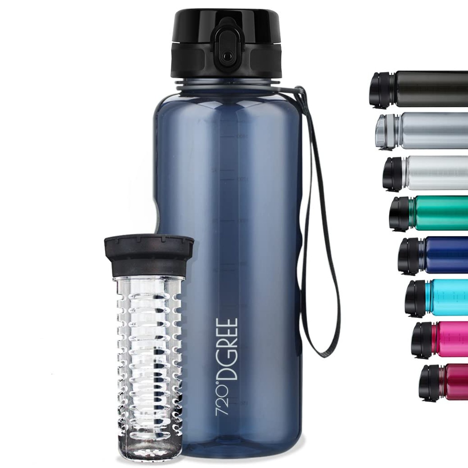 720°DGREE Water Bottle “uberBottle“ - 1.5 L crystalClear +Fruit-Infuser - BPA-Free Tritan, Leakproof, Reusable Drinking Bottle - Sports Bottle for Gym, Fitness, Hiking, Travel, School, Office