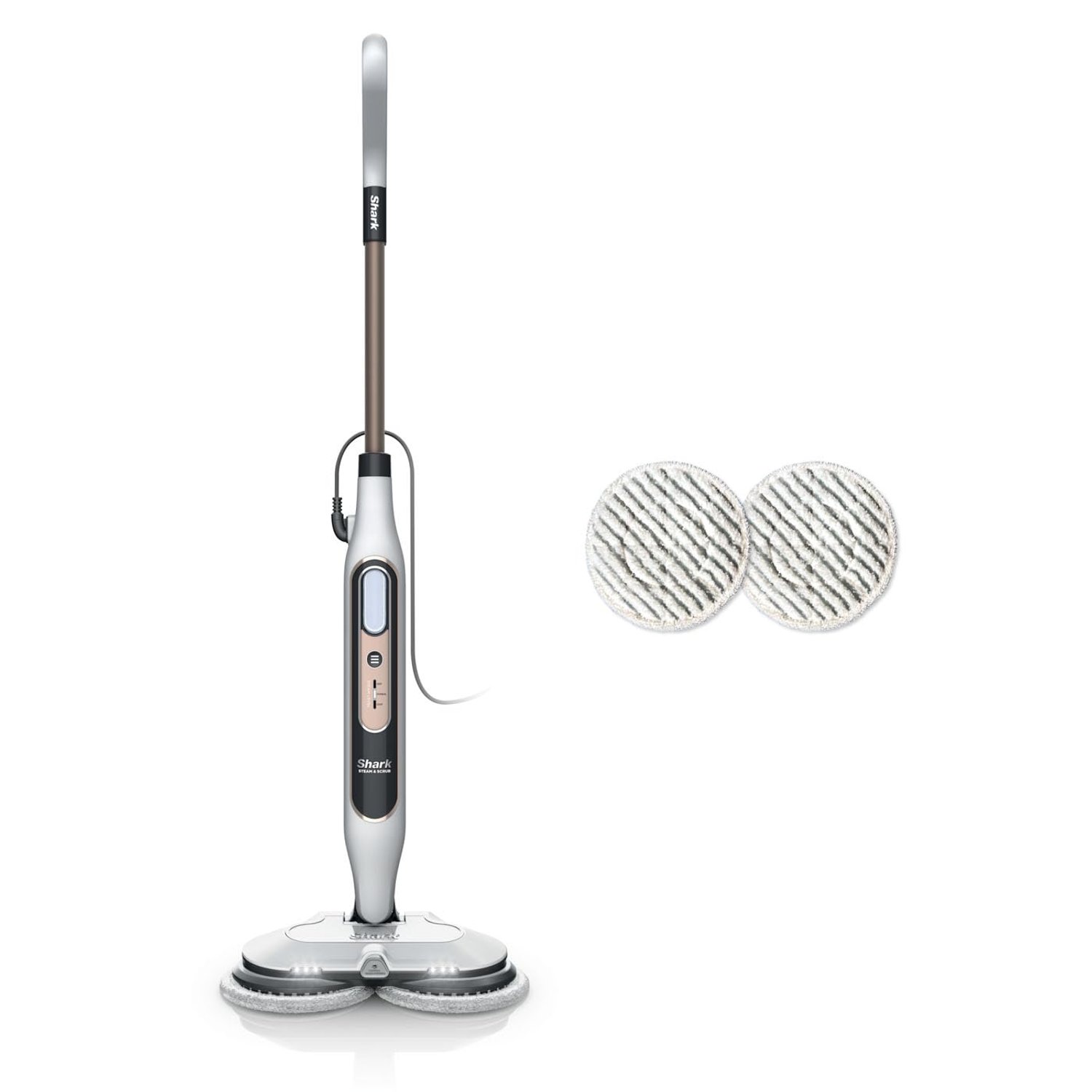 Shark Automatic Steam Mop - 2 Rotating Power Pads, 3 Steam Settings, Stain & Dirt Removal, For Sealed Hard Floors, 8m Cord, White & Grey S8201UK