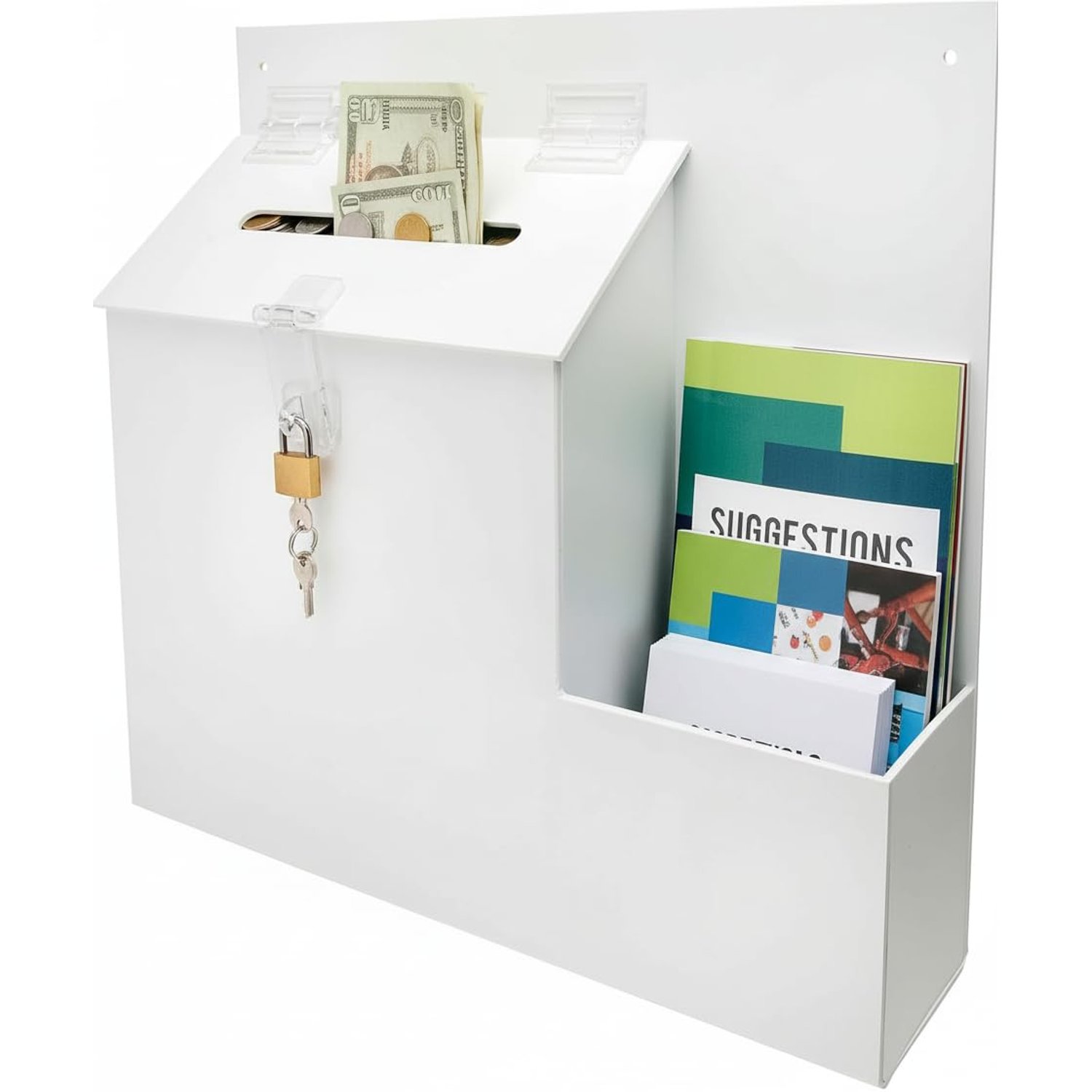 Deflecto Suggestion Box - Ideal for Business Cards, Raffle, Coins, Tips & Charity Donations Collection - Lockable Ballot Box with Sign Holder on Side