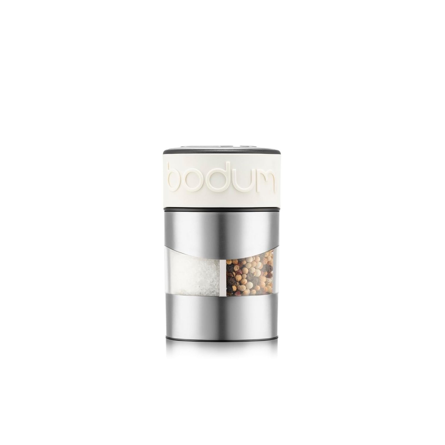 Bodum Twin 2-in-1 Salt and Pepper Grinder White – Adjustable Ceramic Mill for Kitchen and Table – Easy to Refill