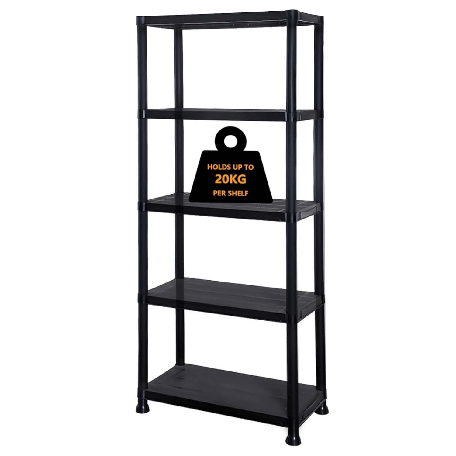 Crystals Shelving Unit for Storage - Plastic Storage Shelves Free Standing - Shed Shelving & Racking Systems - Black Heavy Duty Racking for Garage & Storage (5 Tier)