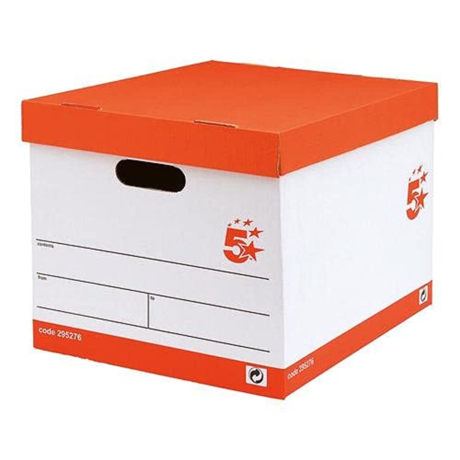 5 Star Archive Boxes with Lids and Handles (10 Pack), 321x392x291mm Red/White Storage Box Strong Cardboard Storage Solution