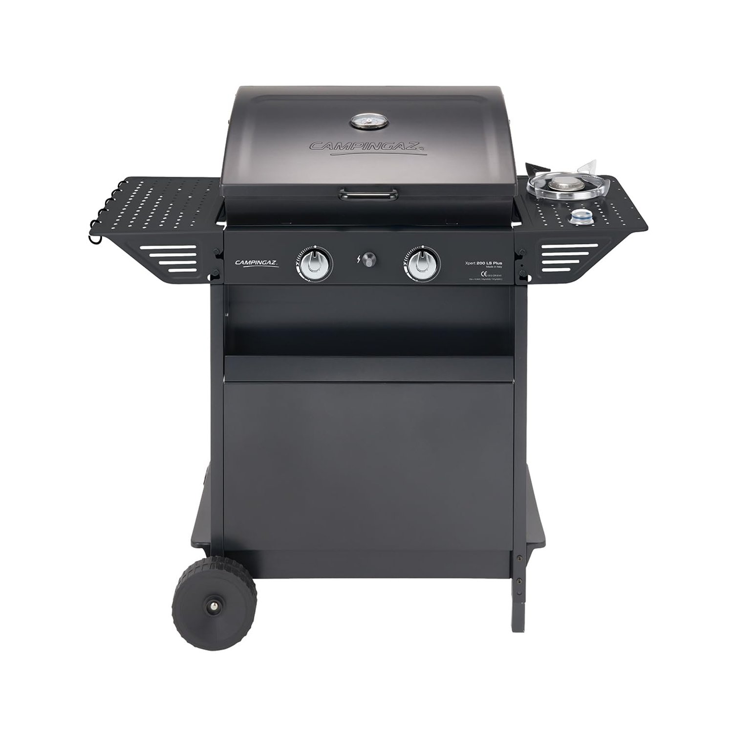 Campingaz Xpert 200 LS Plus Gas BBQ with Side Burner | 8.2 kW Power| Lava Stone Barbecue Gas Grill with powerful 2 Alloy Steel Burners | Barbecue with Trolley, Lid and Thermometer