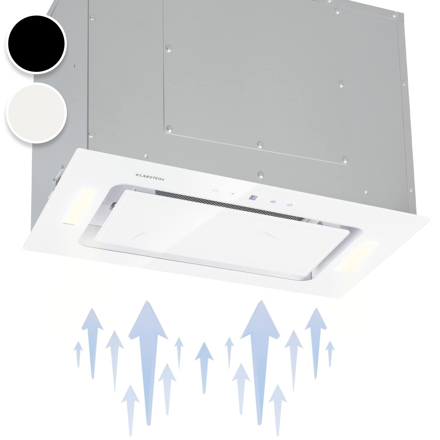 Klarstein Hektor Built-In Cooker Hood, Under-Cabinet Extractor Hood, 52 cm Wide, 190 W, 467 m³/h Extraction, LED Touch Panel, Cooktop Lighting, Timer, Glass, White