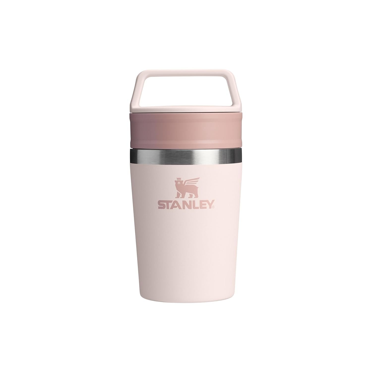 STANLEY 1913 Cafe to-Go Travel Mug 0.23L - Keeps 3 Hours Hot - 4 Hours Cold - Stainless Steel Thermal Mug - Dishwasher Safe - Easy-Carry Handle - Insulated Coffee Cup - Rose Quartz
