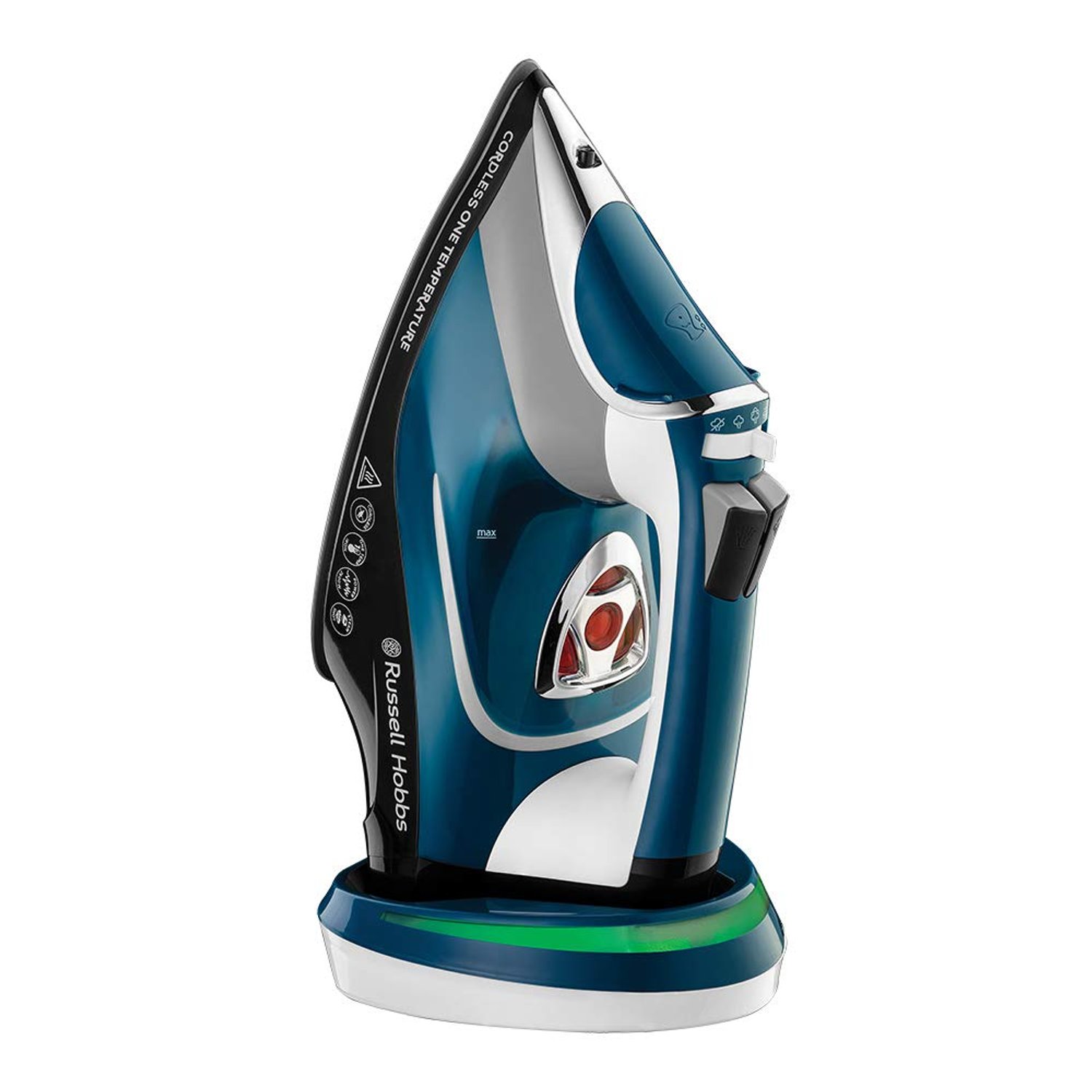Russell Hobbs Cordless Steam Iron, One Temperature Technology For All Fabric Types, Ceramic Sole Plate 25 Second Cordless Ironing Time, 6 Second Re-Charge, Auto-Shut Off, Anti-Calc, 2600W