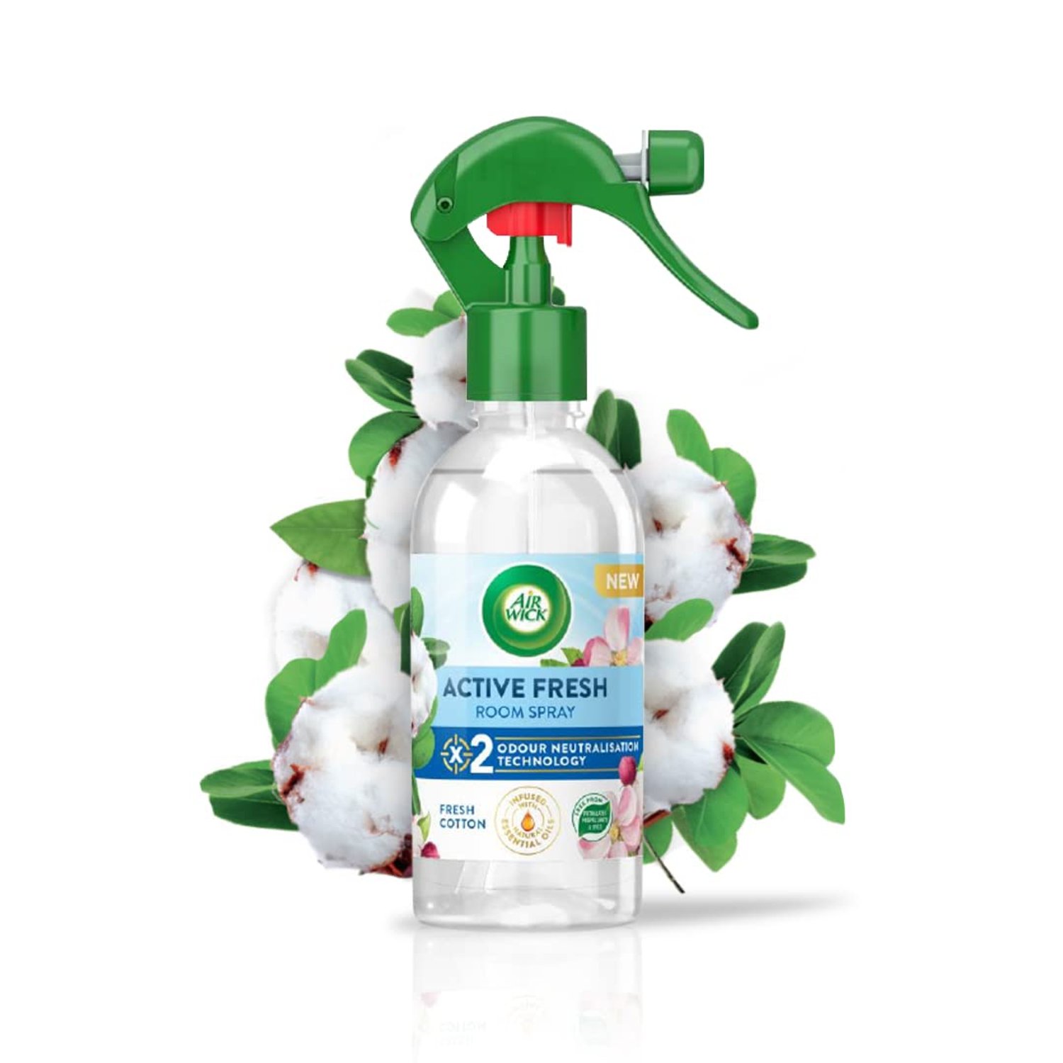 Airwick Premium Air Freshener, Fresh Cotton Scent, 236ml, Non-Wet Spray, Fast-Acting Indoor Deodorizer, Instant Odor Neutralizer, Quick Freshening,Green