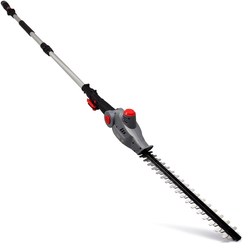 NETTA Cordless Pole Hedge Trimmer with Battery and Charger- 12V Long Reach Telescopic Garden Trimmer with 2.35m Extension, 45cm Diamond Cutting Blade, 135° Pivoting Head - Tree & Hedge Cutter