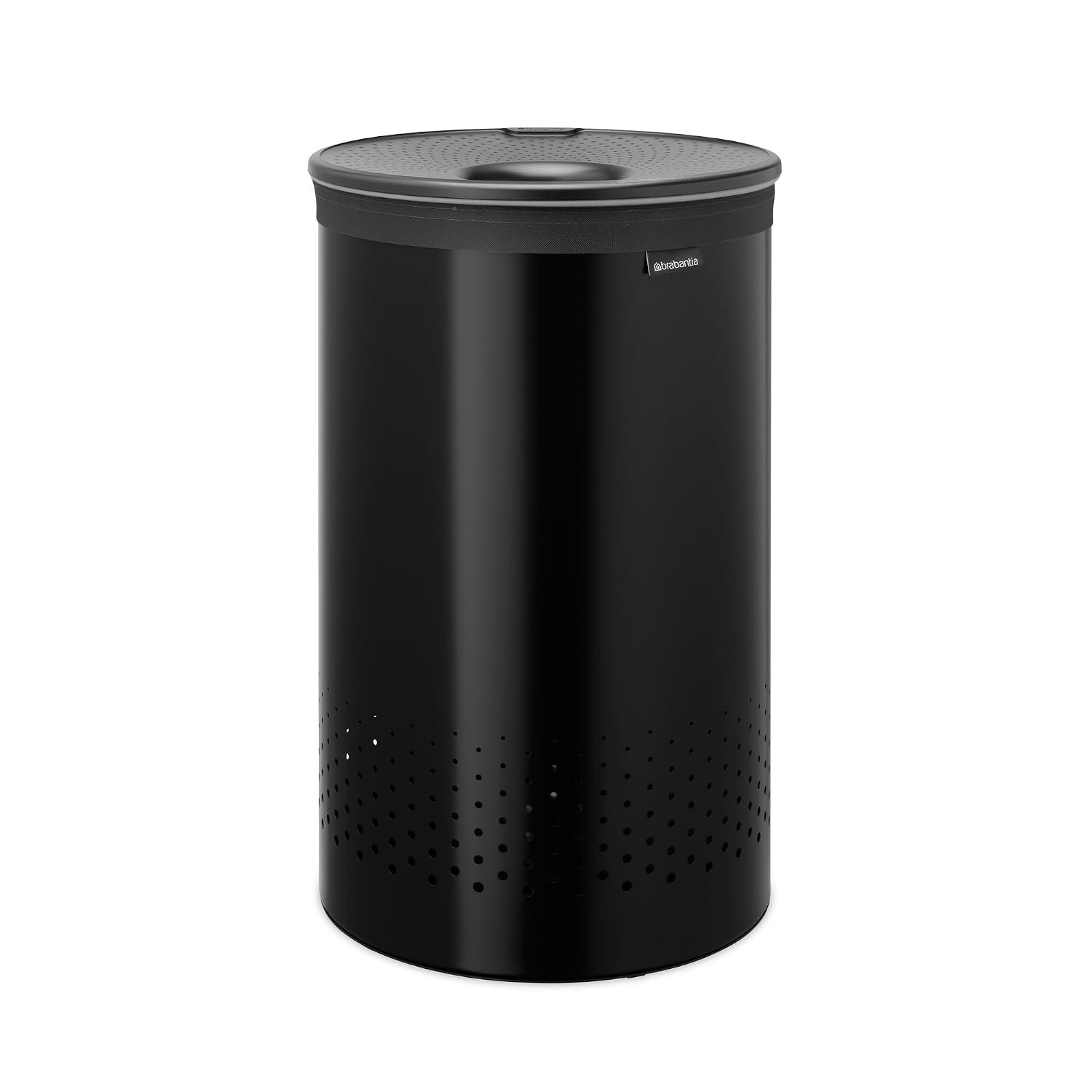 Brabantia Laundry Basket with Lid | 60L Washing Bin with Removable Cotton Bag & Quick-Drop Opening | Space-Saving Laundry Hamper | Matt Black