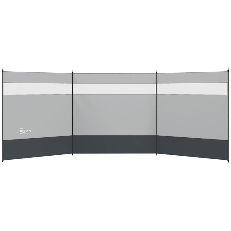 Outsunny Camping Windbreak, 4 Pole Windbreaker Blocker with Clear Windows, Carry Bag and Steel Poles, for Beach Caravan Campervan, 440 x 140cm, Grey