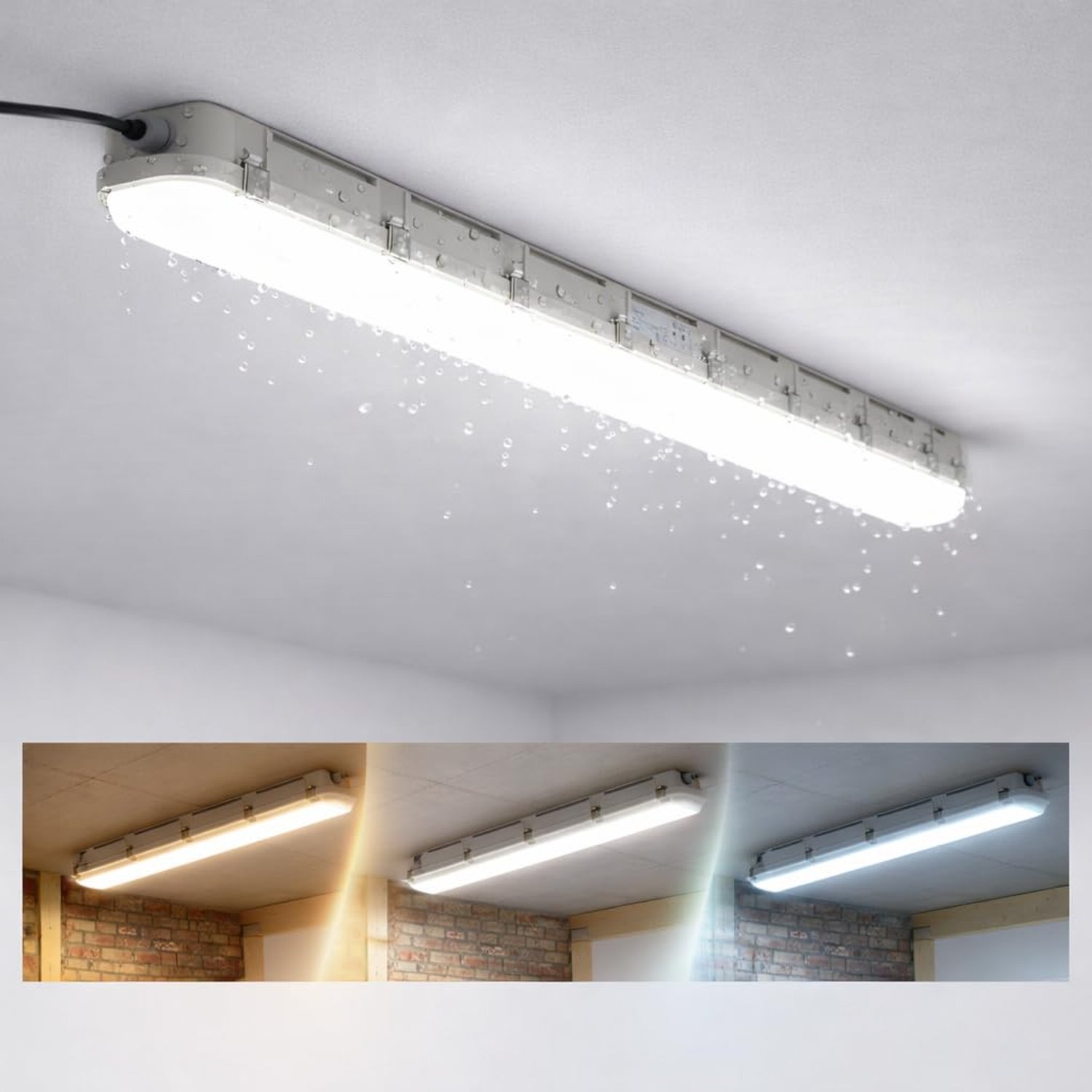 Brightex 60W 5FT LED Batten Light 1500mm 6000lm IP65 Waterproof 3CCT 3000K 4000K 6500K Non Flicker Slimline Tube Light Ceiling Wall Mount Garage Office Workshop Fluorescent Replacement