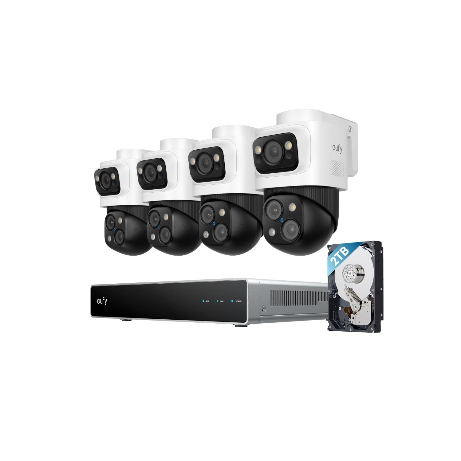 eufy Security PoE NVR CCTV Camera Systems S4 Max, 4K UHD Triple-Lens Bullet-PTZ Cam with 2TB Hard Drive, 360° PTZ, Smart Video Finder, Cross-Cam Tracking, Red & Blue Lights, 24/7 Recording, IP65