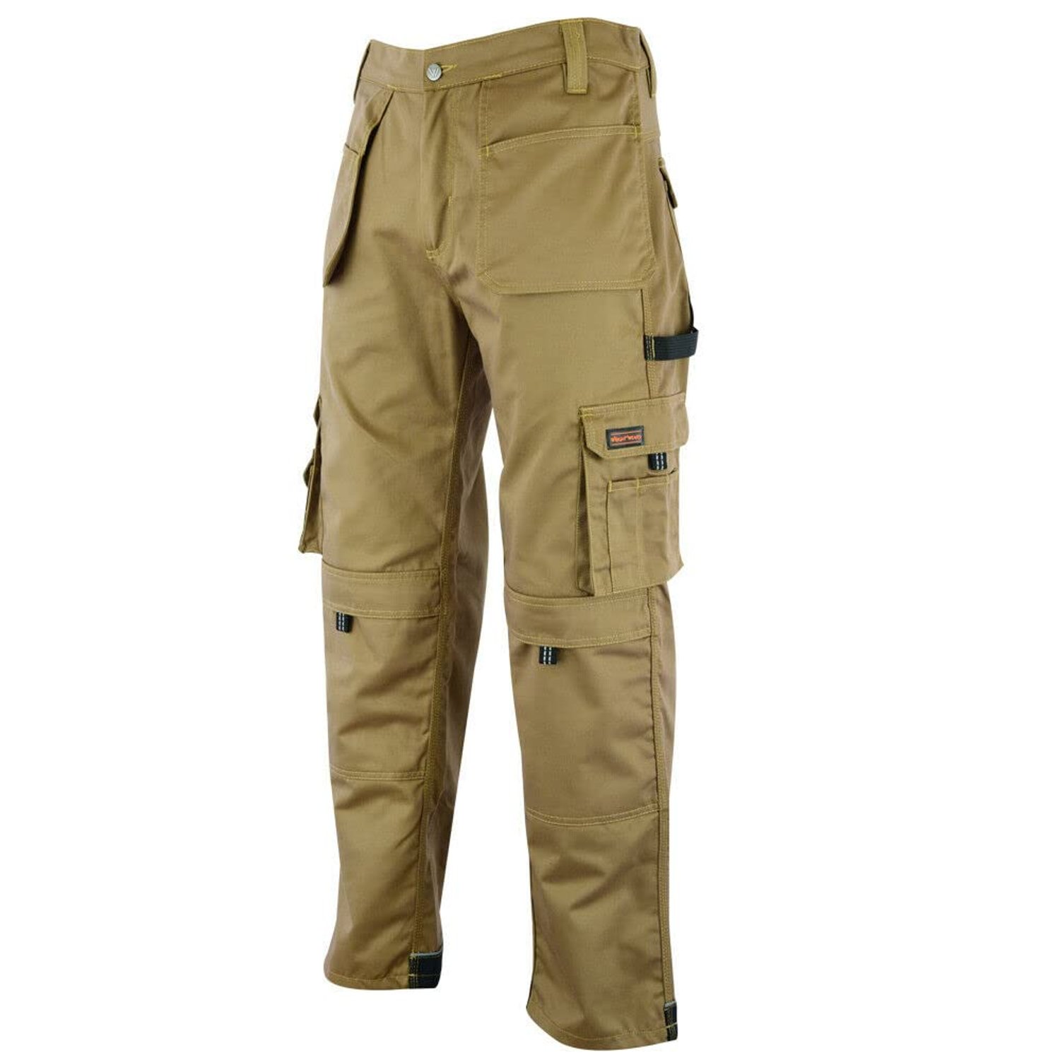 WrightFits Men Pro-11 Work Trousers Khaki - Heavy Duty Safety Combat Cargo Pant - Multi Pockets & Knee Pad Pockets - Triple Stitched -Durable Work wear (32W X 31L, Khaki)