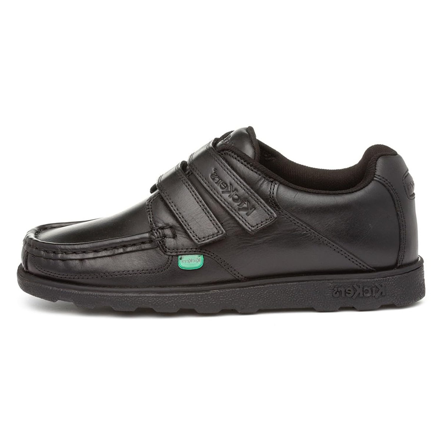 Kickers Fragma Boys Leather Black Easy Fasten Shoe - Size 2 - Black