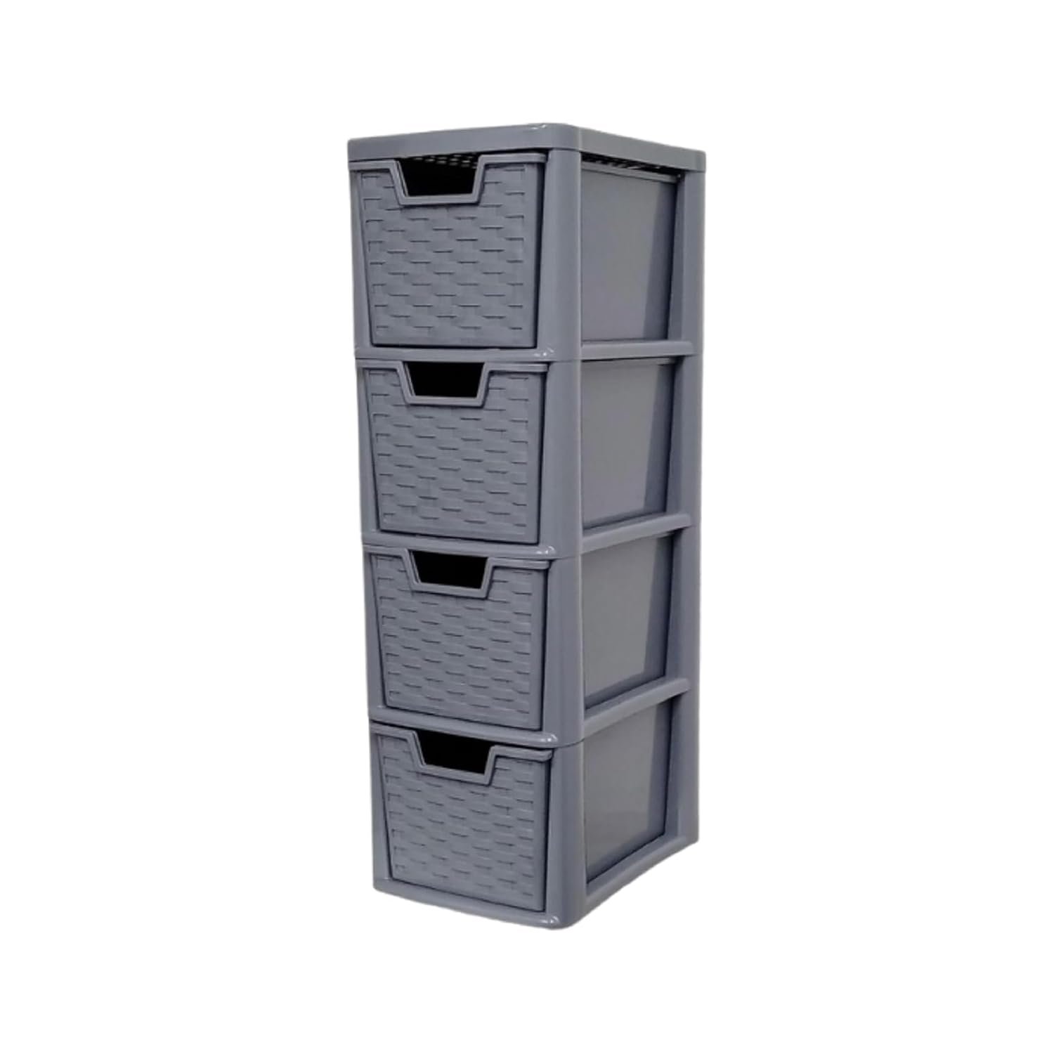 KYY'Z Rattan Effect Drawer Plastic Storage Organizer- Multipurpose Storage Drawer Unit Home Kitchen Office School Garage Bedroom Bathroom Stationery Toys 25Dx19Wx 62Hcm (Grey, 4 Tier)