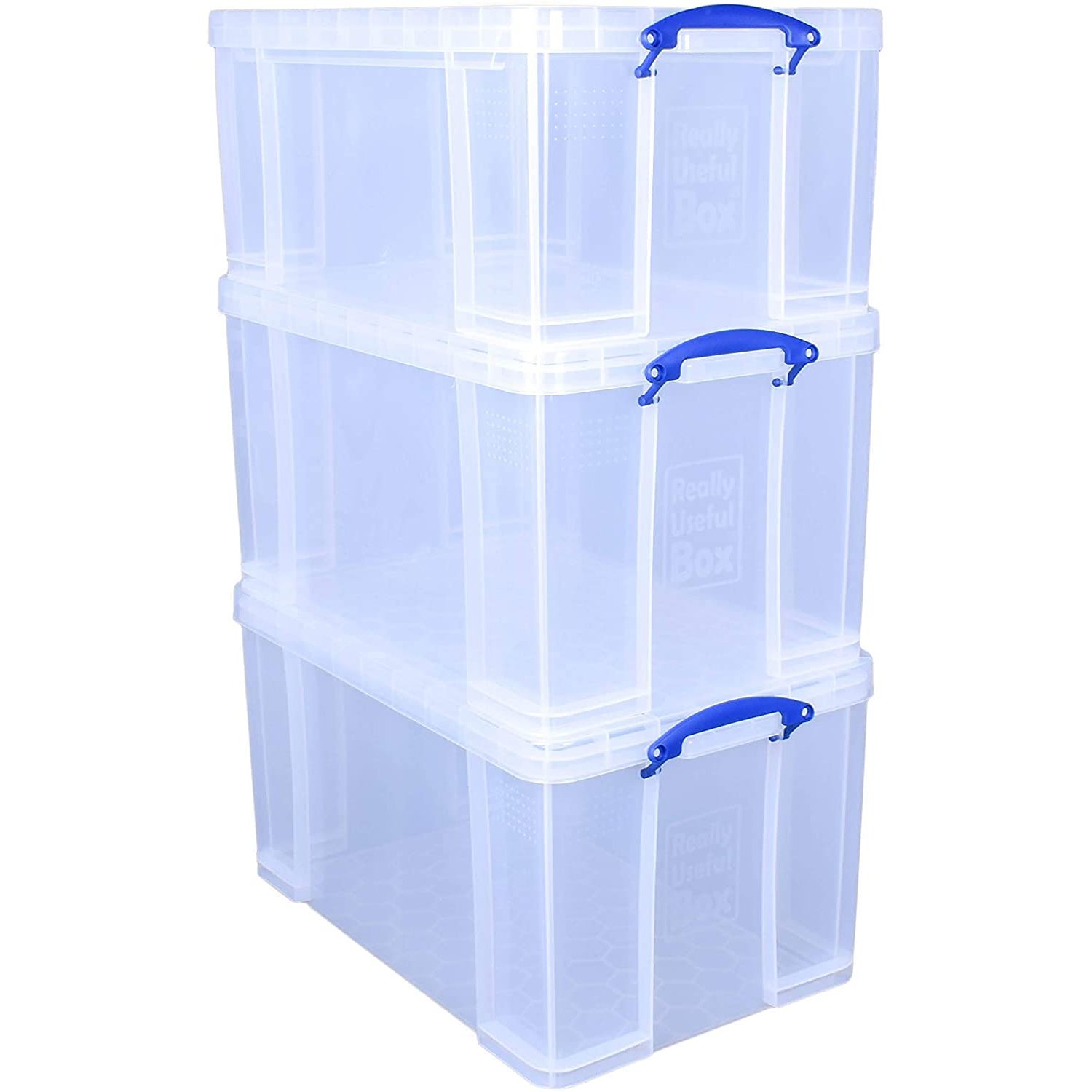 Really Useful Box Plastic Storage (Bonus Pack of 3) 2 x 84 Litre + 1 x 64 Litre Clear