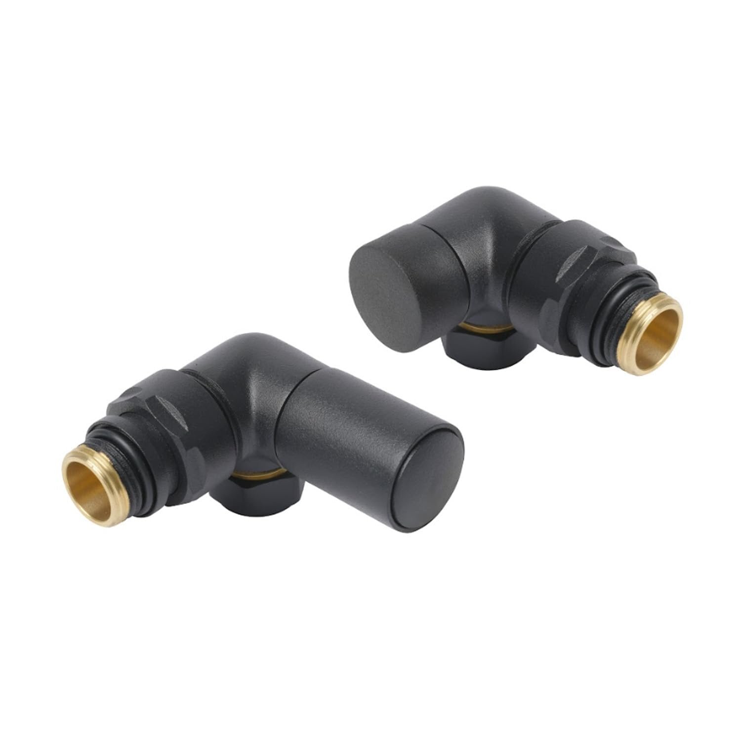 Go Bathrooms Gold Corner Radiator Valves Set of 2 Round Top Radiator Valves Central Heating Radiator Heated Towel Rail Valves Pair of 15mm 1/2 inchCorner Set Brushed Gold Finish
