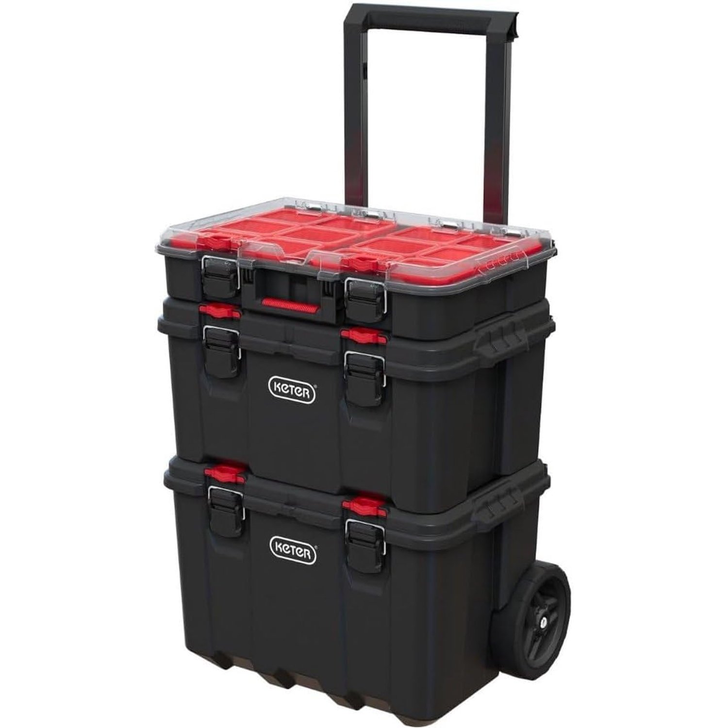 Keter Stack n' Roll Modular DIY Tool Storage System Cart with Wheels, Stackable, Lightweight, Durable, Water Resistant, Black