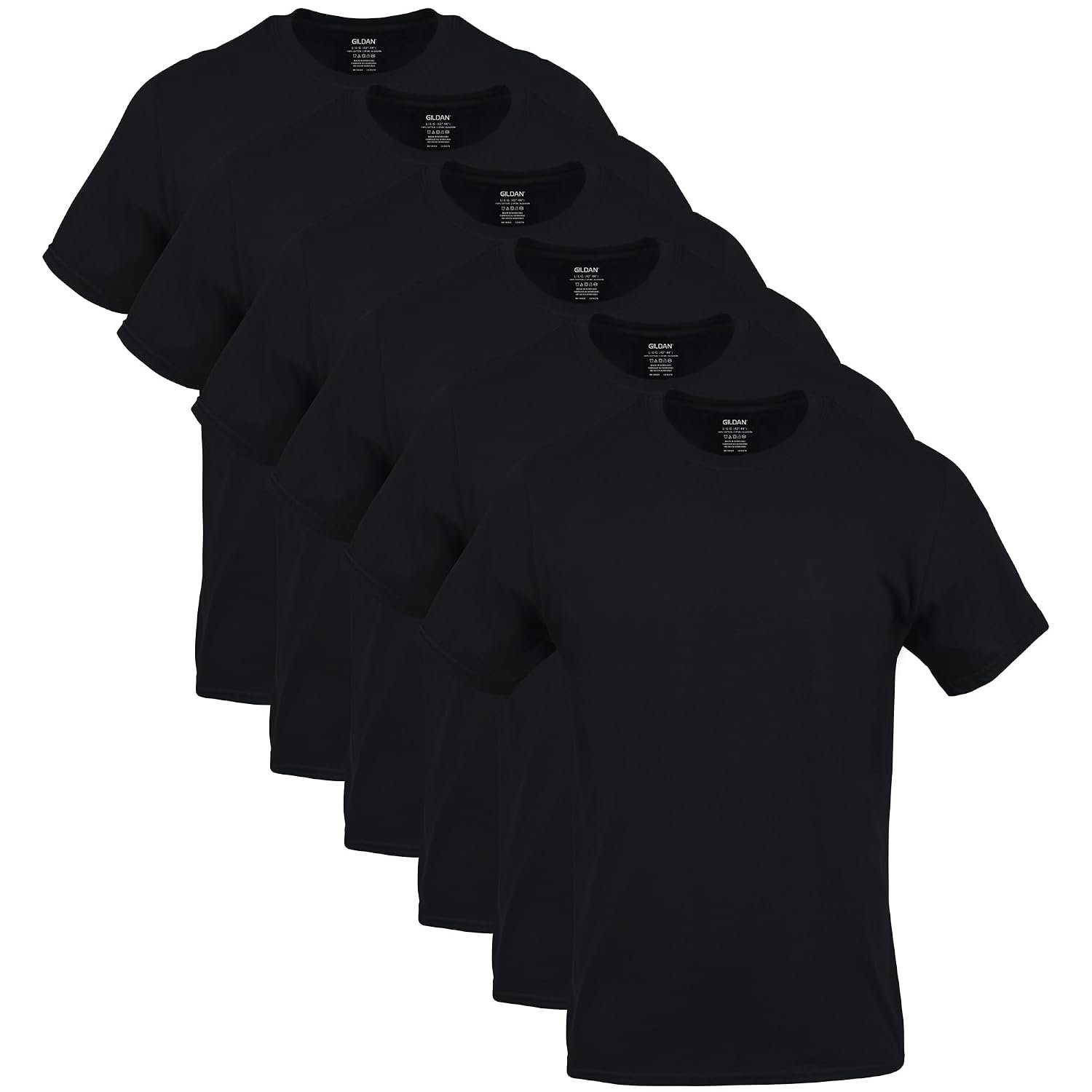 Gildan Men's Crew T-Shirts Underwear, Black (6-Pack), XXL (Pack of 6)