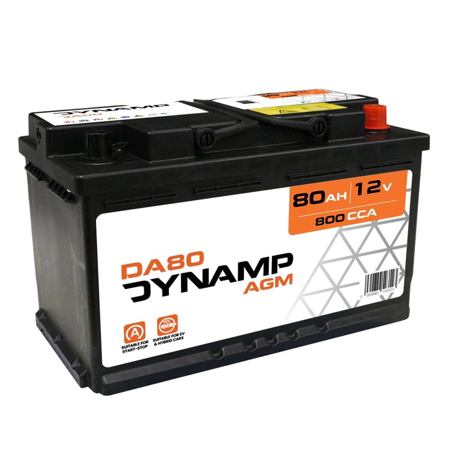 Dynamp DA80 AGM Stop-Start Car Battery 12V 80Ah 800CCA – Type 115, 317×175×190mm(LxWxH), High Performance AGM Automotive Battery for Start-Stop Vehicles