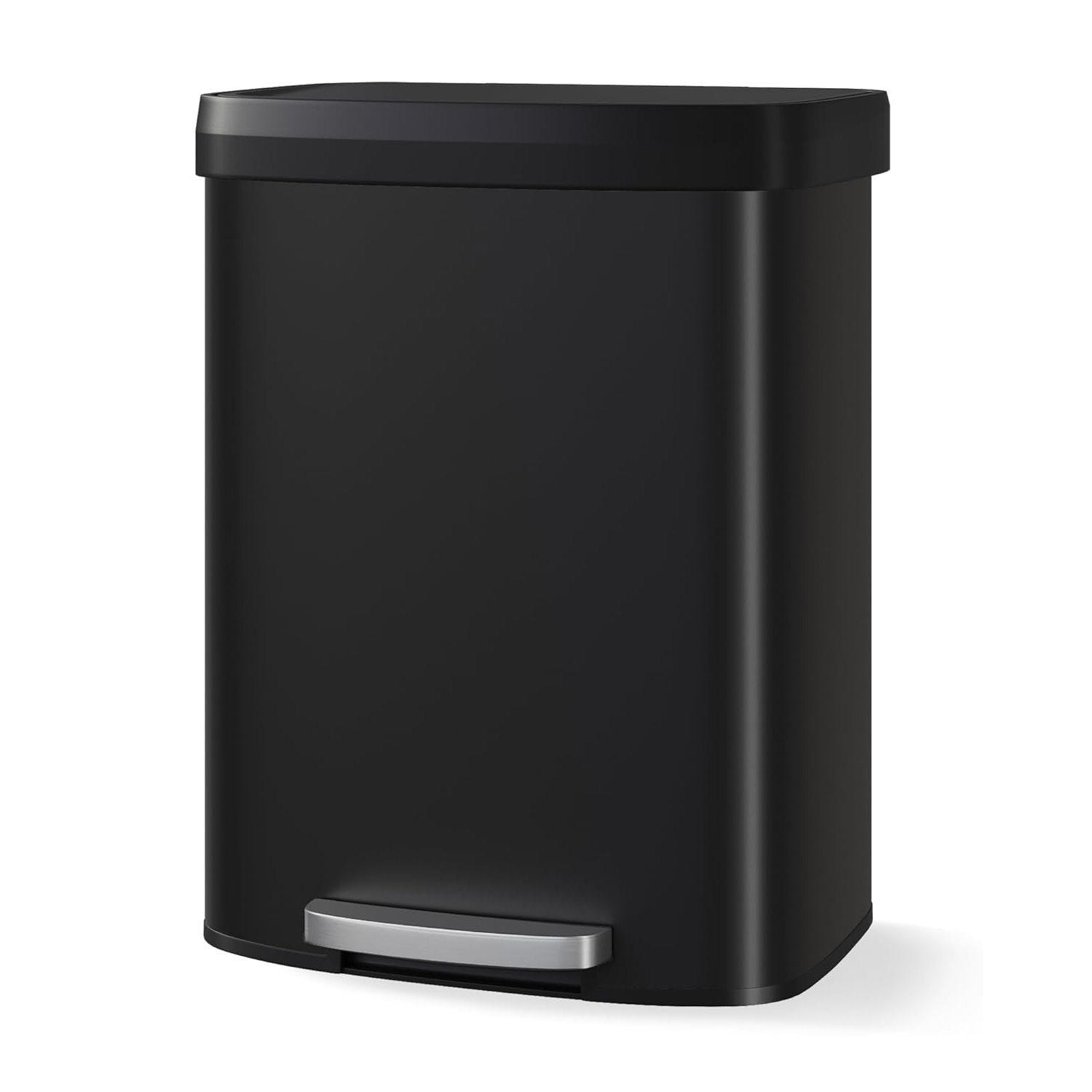 CuteHairy 60L Stainless Steel Kitchen Trash Can, Step Trash Can with Soft Close Lid, Dual Compartment Pedal Rubbish Bin with Removable Inner Buckets, Fingerprint Resistant
