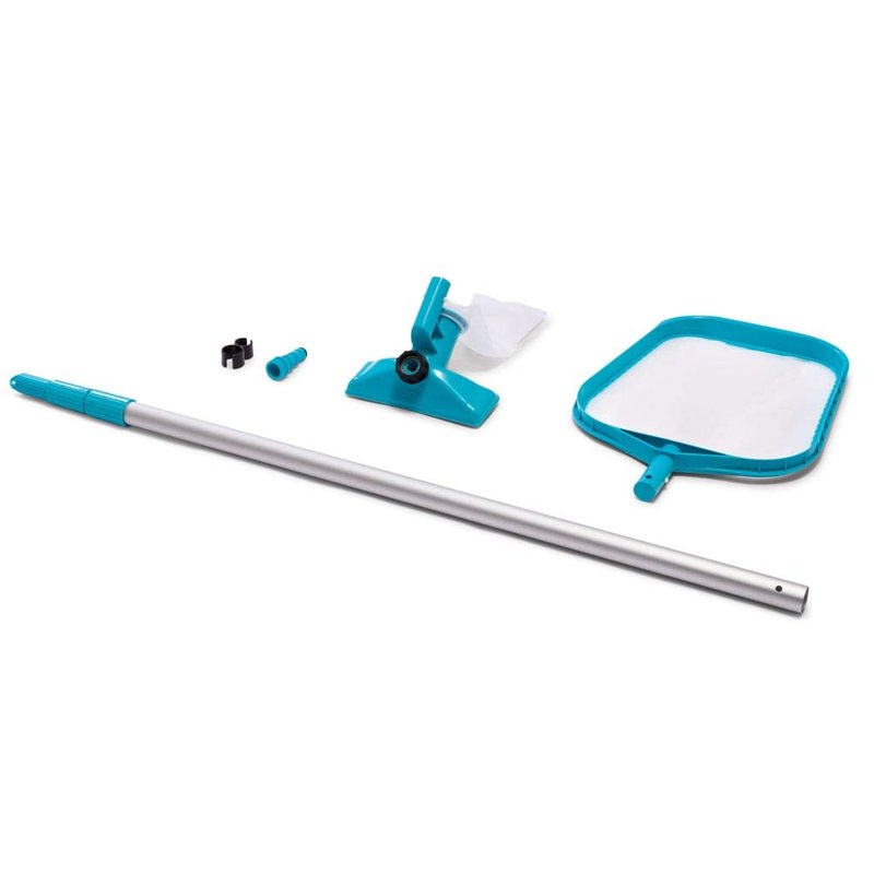 Intex Pool Maintenance Kit with 2.39m Telescoping Aluminium Pole, Interchangeable Vacuum and Skimmer Heads, Garden Hose Connection, for 16ft and Smaller Pools, 28002