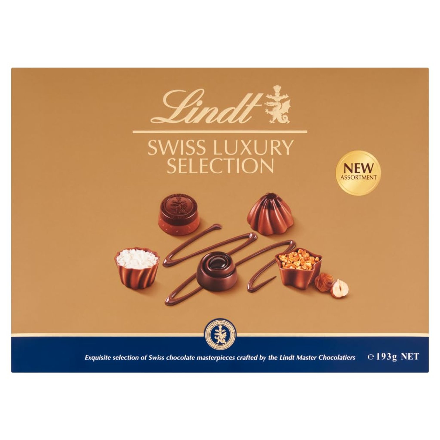 Lindt Swiss Luxury Selection – 193g Medium Gift Box – 19 Assorted Milk, Dark & White Chocolates – Gift for Him & Her