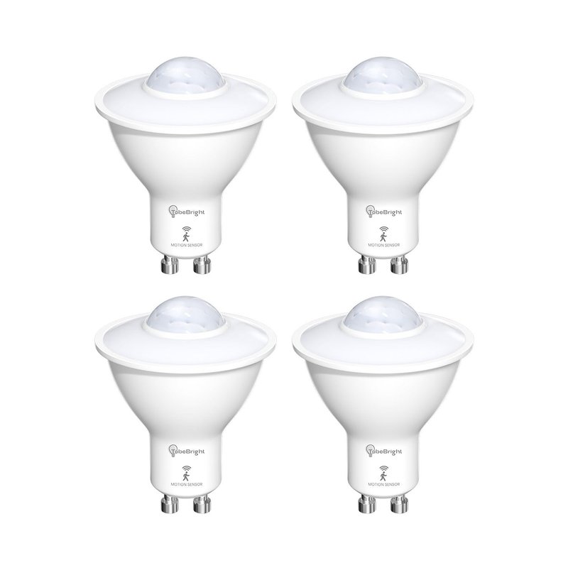 TobeBright LED Smart Motion Light Bulbs, GU10 PIR Light Sensor Bulb 5W, Cool White 6000K, Auto On/Off LED Security Light Lamp for Stairs, Garage, Corridor, Walkway, Yard, Hallway, Patio (4 Pack)
