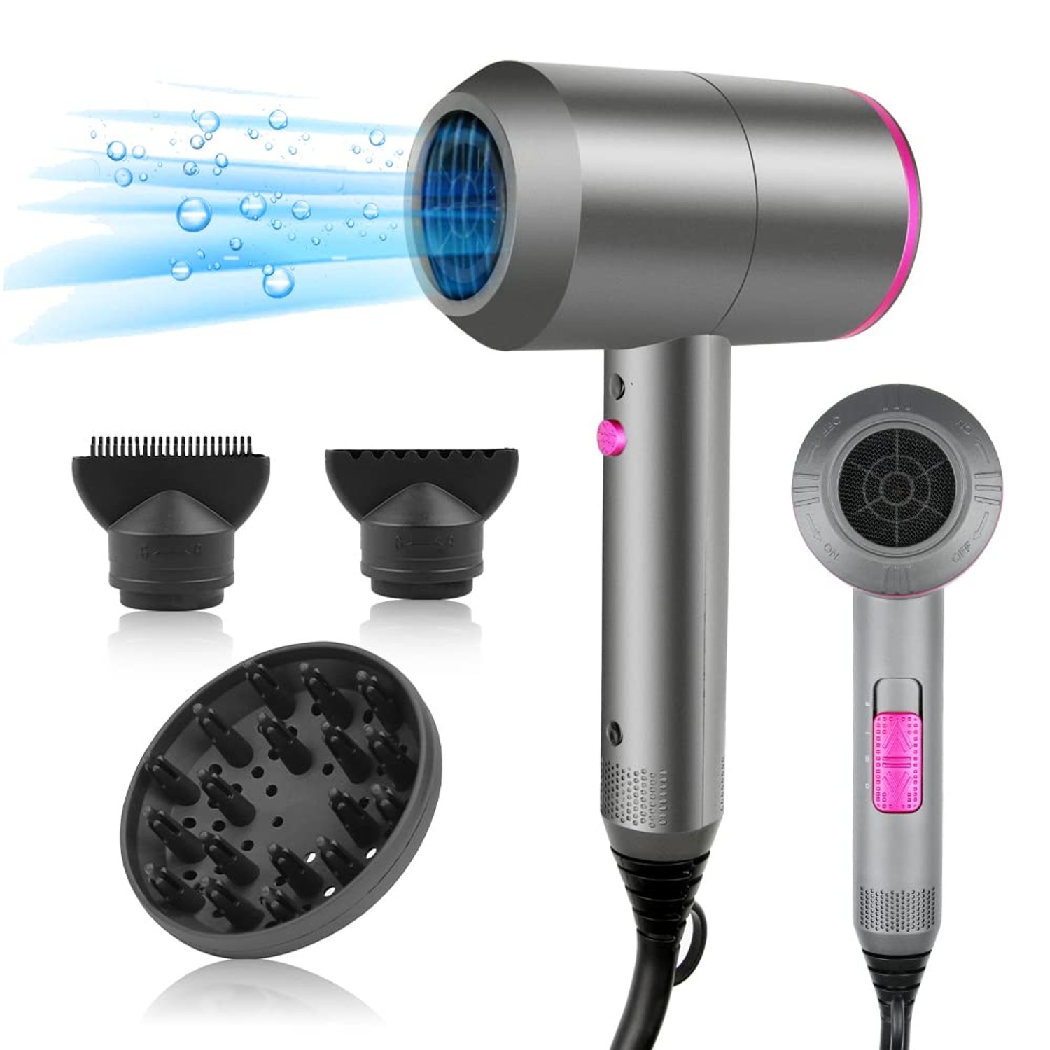 CASAMAA Professional Ionic Hair Dryer Powerful AC Motor Quick Drying with 2 Speed 3 Heat Setting, Cool Shot Button with 1 Diffuser & 2 Concentrator, Hairdryers for Women Man