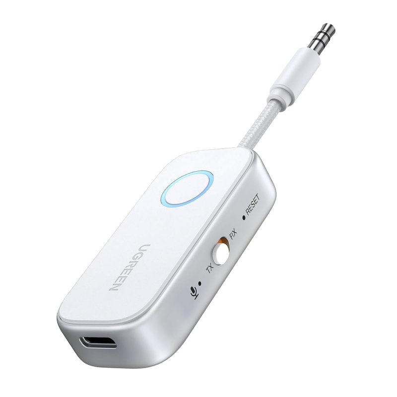 UGREEN Bluetooth 6.0 Transmitter Receiver, Dual Connection, 18H Long Playtime, Mic for Calls, 2-in-1 Wireless Aux Bluetooth Adapter for TV, Airplane, Headphone, Airpods, Speaker, Car