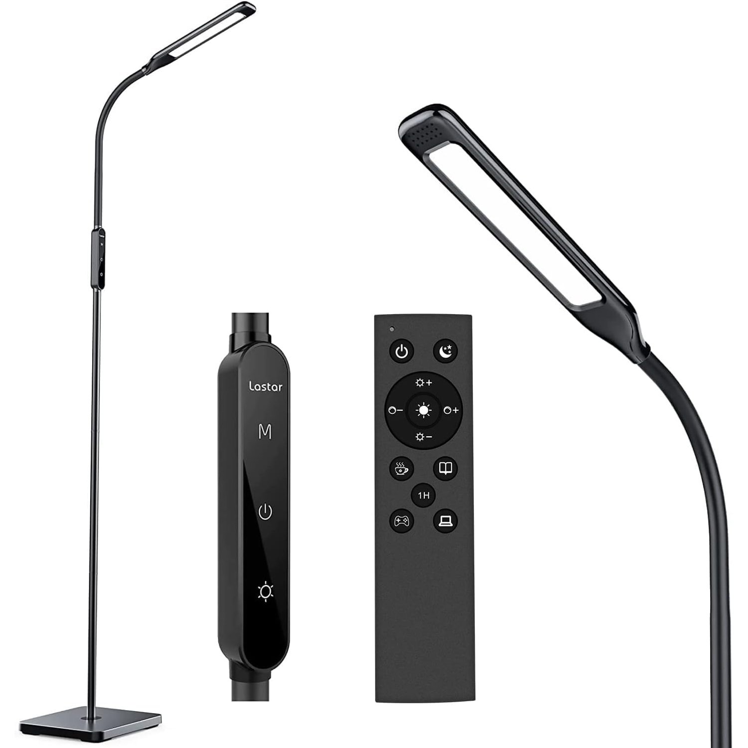 Lastar LED Floor Lamp, Floor Lamps For Living Room with Remote Control & Touch Adjustable, 5 Brightness & 4 Color Temperature, 12W Reading Standing Lamp For Bedroom with Timer & Memory Function, Black