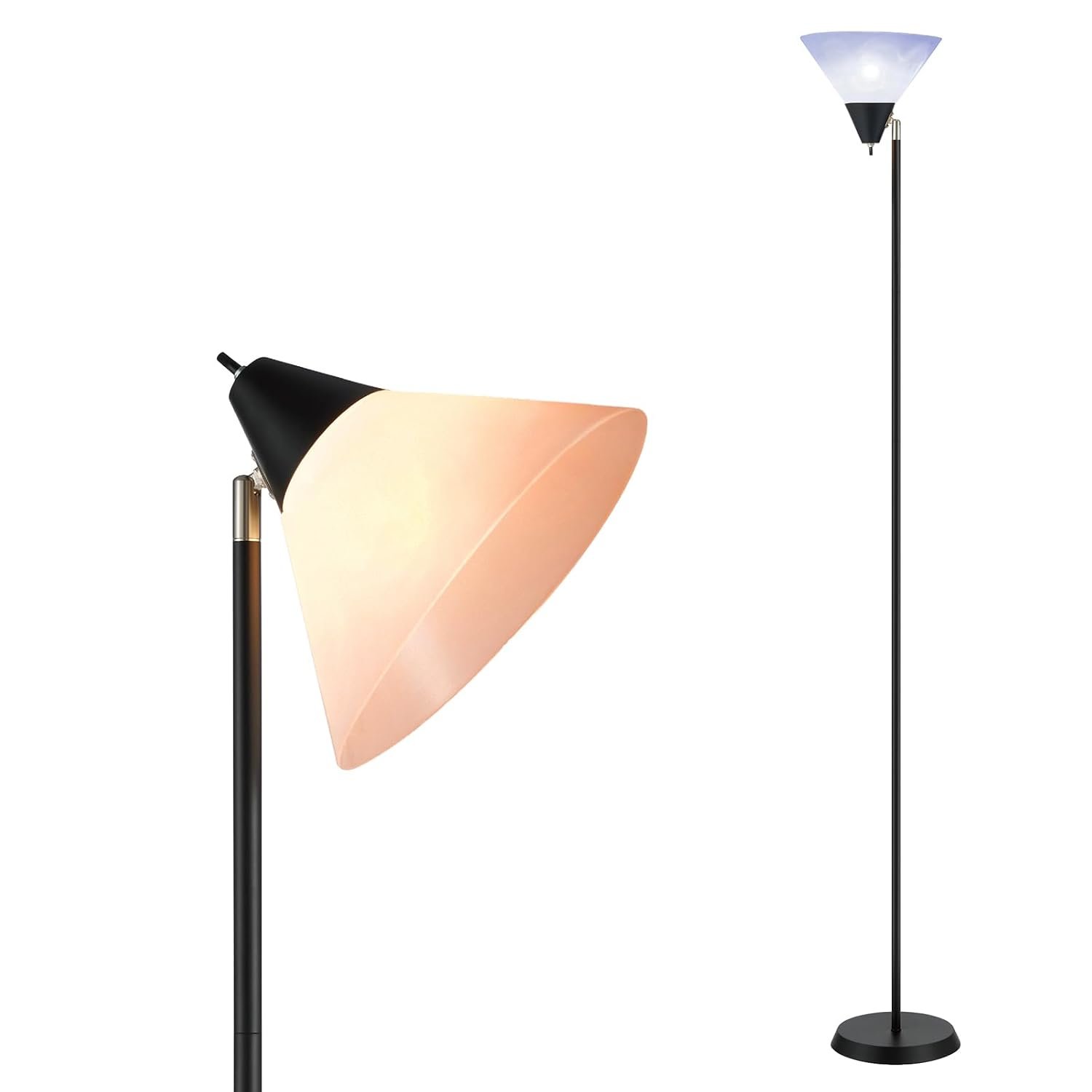 lianheng Torch Floor Lamps, Standing Floor Lamp with Rotatable Head Light, Drop-Resistant White Lampshade, Rotary Switch, Pole Tall Lamps for Living Room, Bedroom, Office Dining Room with No Bulb
