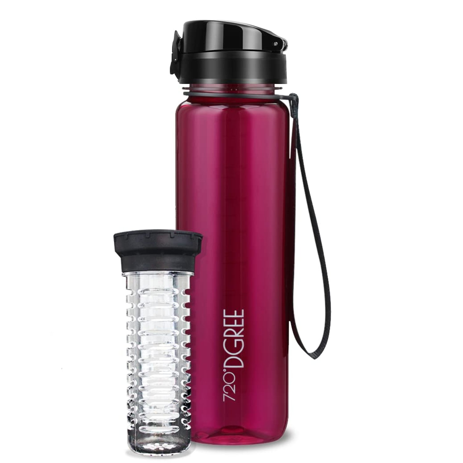 720°DGREE Water Bottle “uberBottle“ - 1 L crystalClear +Fruit-Infuser - BPA-Free Tritan, Leakproof, Reusable Drinking Bottle - Sports Bottle for Gym, Fitness, Cycling, Travel, Kids, School Office