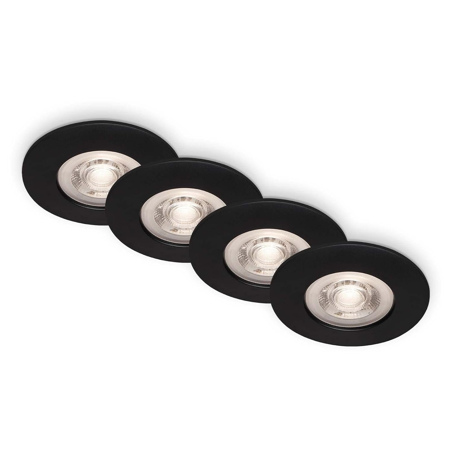 BRILONER - LED Downlight Spotlights, Set of 4 Recessed Ceiling Lights, IP44 Water Splash Protection, 230V, Warm White, 4.9 W 480lm, LED Downlights, Bathroom Ceiling Lights, 9x2.5cm, Black